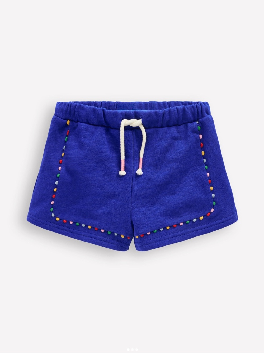Mini Boden, Pom Trim Blue Short, Size 6-7